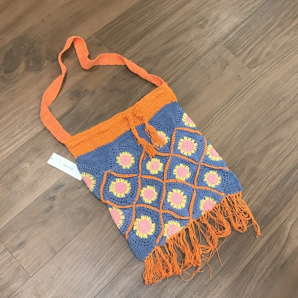 Urban Outfitters Crochet Multicolor Boho Fringe Shoulder‎ Bag